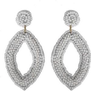 White Beaded Teardrop Earrings